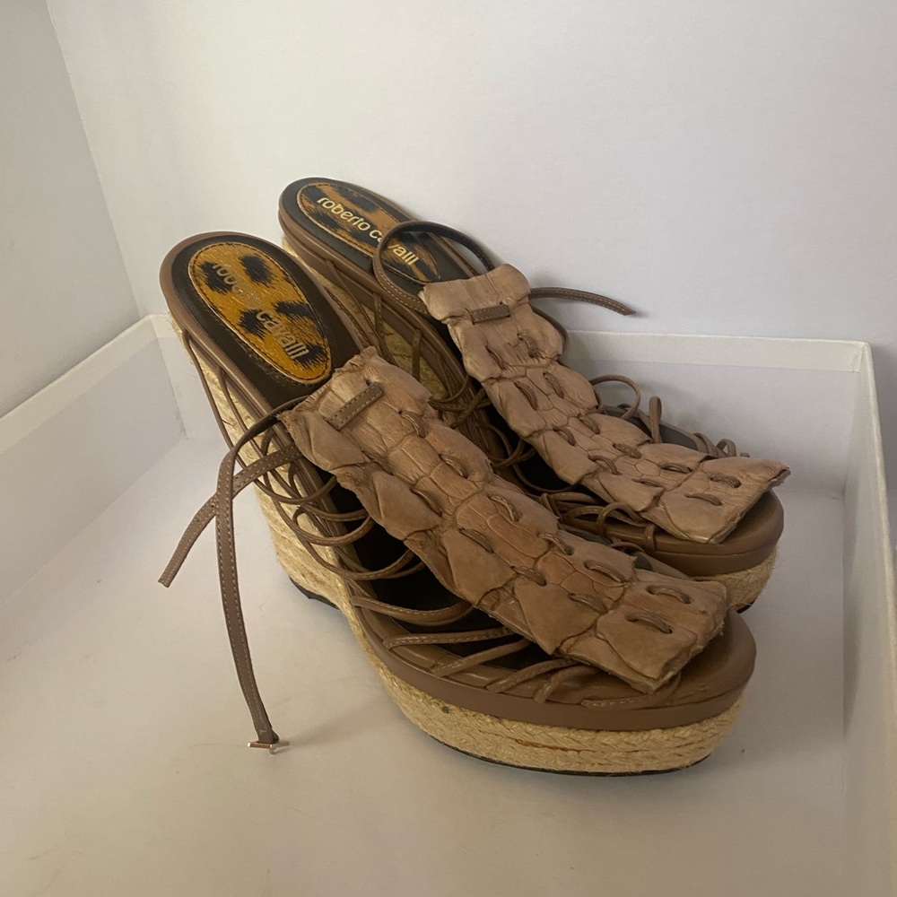 ROBERTO CAVALLI CROC STRAP WEDGES EU 41 US 10